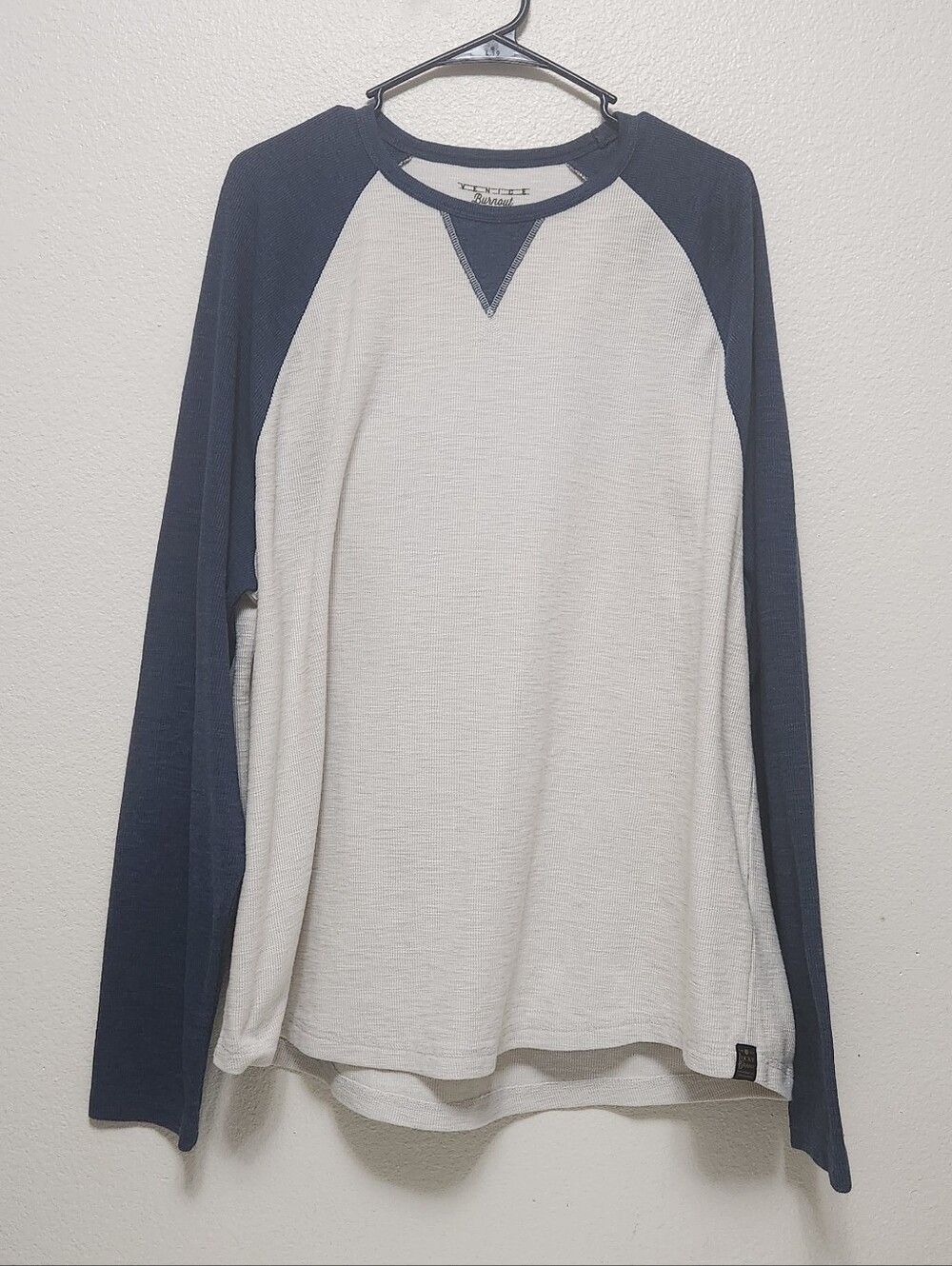 Lucky Brand Thermal Shirt 2XL Waffle Blue Venice Burnout Long Sleeve Cozy Beach